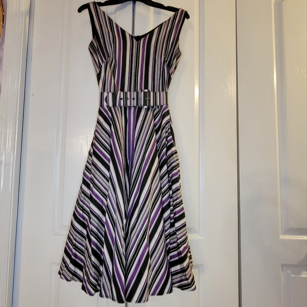 Pinup Couture| XS| Havana Nights Dress in Purple Solstice Stripe
